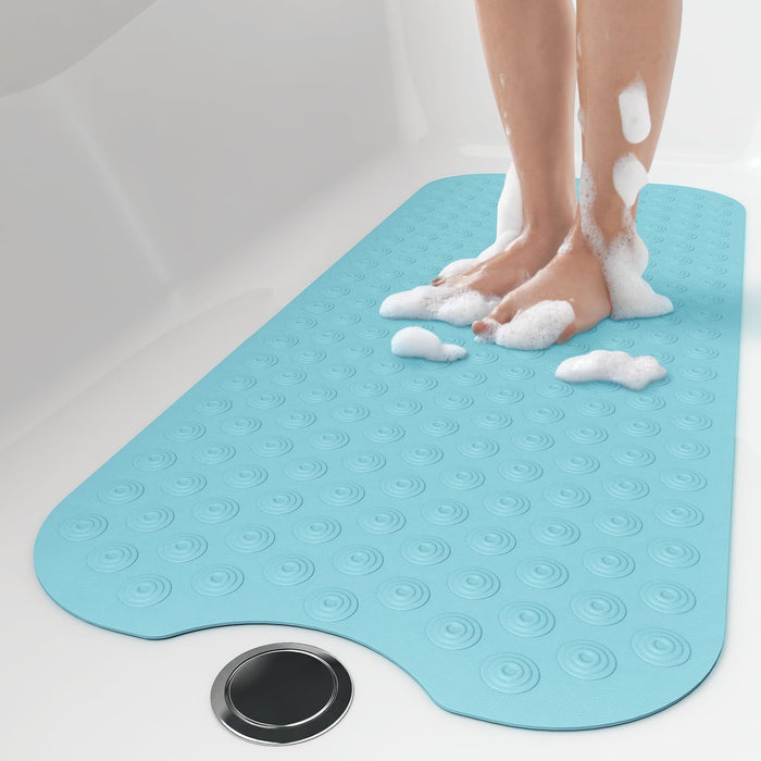 OTHWAY No Suction Cup Bath Mat: 39x16inch Extra Long Bathmat│Perfect for Refinished or Ordinary Bath Tubs│Made of Nature Rubber│a Blessing for The Elderly and Children (Lake Blue)