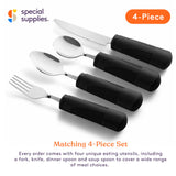 Special Supplies Adaptive Utensils (4-Piece Kitchen Set) Weighted, Non-Slip Handles for Hand Tremors, Arthritis, Parkinson’s Elderly use - Stainless Steel Knife, Fork, Spoons (Black Weighted Bendable)