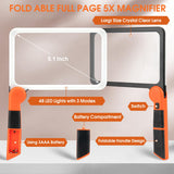 Large Magnifying Glass with Light, Full Page 5X Magnifier 48LED Cold & Warm Light with 3 Modes, Folding Handheld Illuminated Lighted Magnifier for Seniors Low Vision Reading Inspection