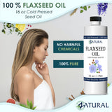 Zatural Flaxseed Oil - 100% Pure Flax Seed Oil - 0 Additives - 0 Fillers - Cold Pressed - Unrefined, 16 Oz