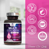 Multi Collagen Complex Pills - Type I, II, III, V, X, Grass Fed & Non-GMO Hydrolyzed Collagen Peptides Supplement - Supports Hair, Nails, Skin & Joint Health, Gluten-Free, Paleo & Keto - 120 Capsules