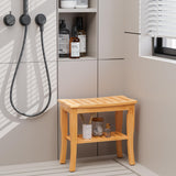 Bamboo Shower Bench & Stool Waterproof - Wood Shower Bench with Storage Shelf for Inside Shower(Classic Natural)