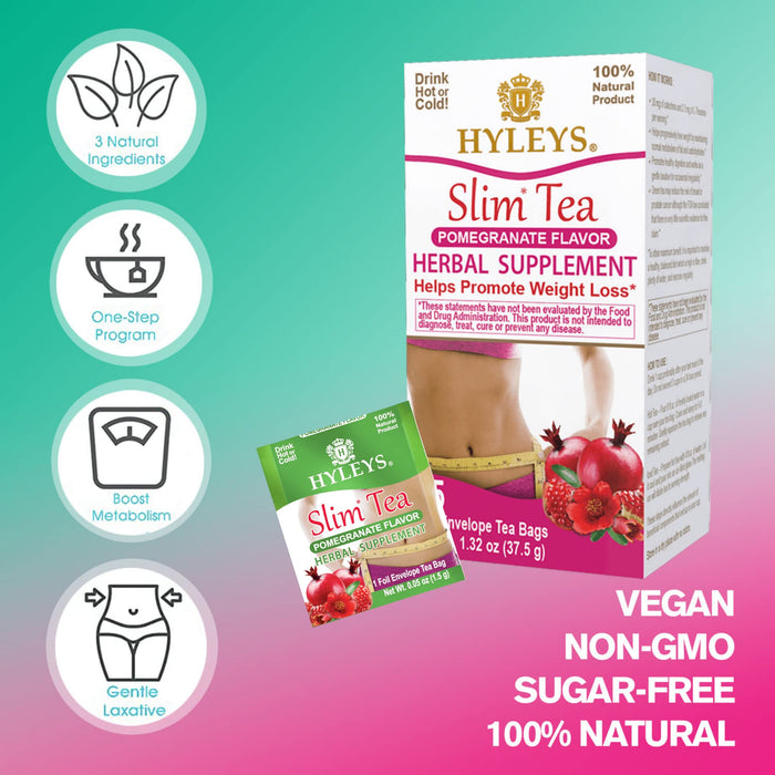 Hyleys Slim Tea Pomegranate Flavor - Weight Loss Herbal Supplement Cleanse and Detox - 25 Tea Bags (12 Pack)