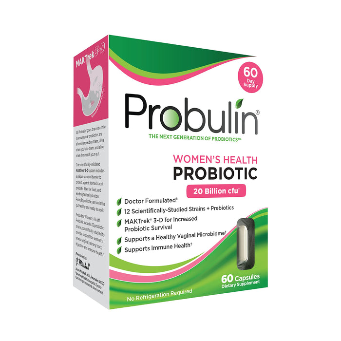 Probulin Women’s Health Probiotic + Prebiotic for Vaginal, Gut & Immune Health - Shipped Cold & Protected - 20 Billion CFU - 12 Probiotic Strains, 60 Vegan Capsules (Pack of 1)