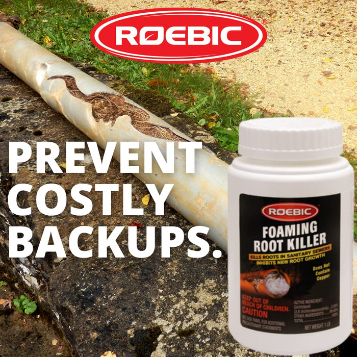 Roebic FRK-1LB Foaming Root Killer, Clears Pipes and Stops New Growth, Safe for All Plumbing, 1 Pound White