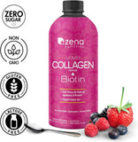 Zena Liquid Collagen Peptides + 5000mcg Biotin for Women & Men - Promotes Hair, Nails, Skin - Type 1 & 3-2500mg Collagen, 60 Servings 20.3 Fl Oz