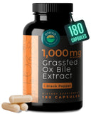 Grass-Fed Ox Bile Extract 1000mg Bile Salts Supplements with Black Pepper. Supports Digestive Health - 180 Count