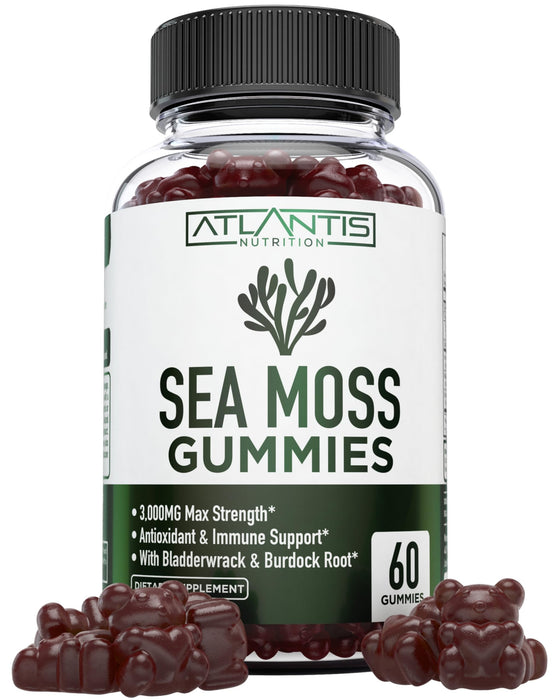 Irish Sea Moss Gummies - 3000MG - Formulated with Irish Sea Moss, Bladderwrack & Burdock Root. Rich in Essential Vitamins & Minerals - Rich in Antioxidants - Advanced Superfood Supplement - 60 Gummies