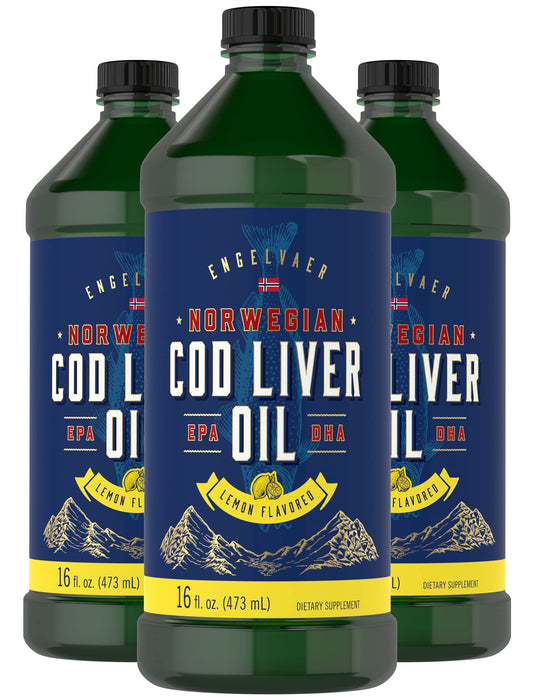 Carlyle Cod Liver Oil Liquid | 16 fl oz | Pack of 3 Bottles | Lemon Flavor | Norwegian | Non GMO, Gluten Free