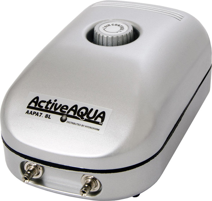 Hydrofarm AAPA7.8L Active Aqua, 2 Outlets, 3W, 7.8 L/min Air Pump, Silver