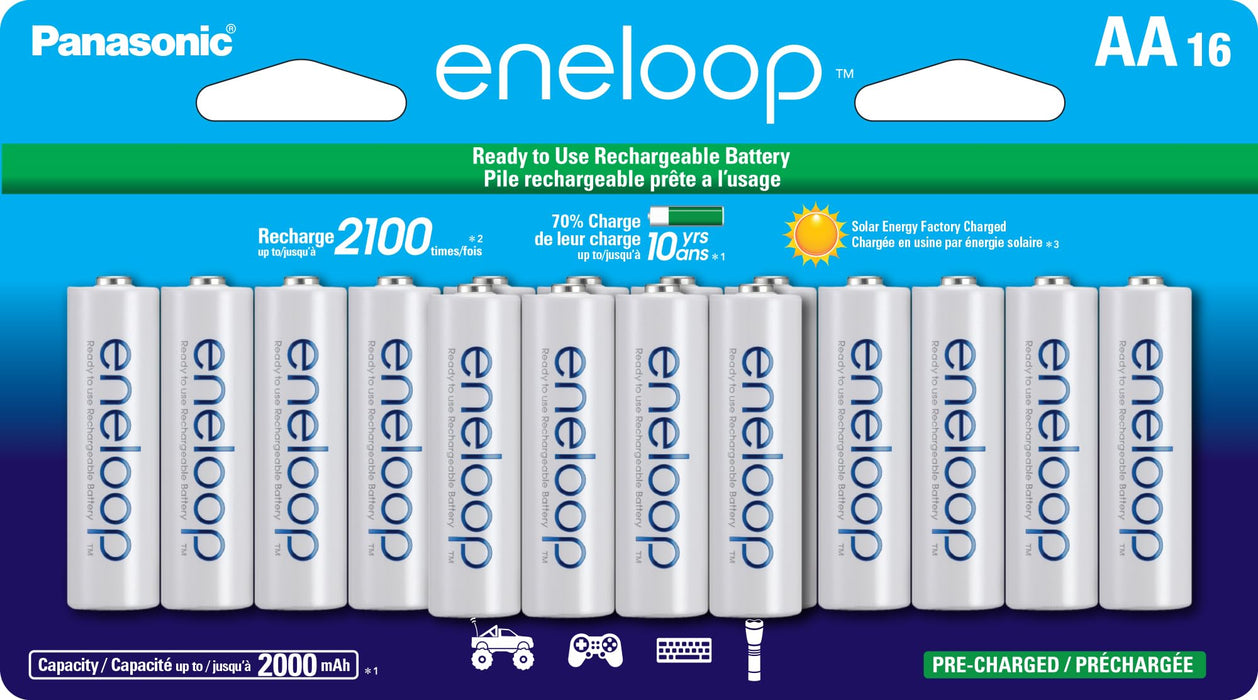 Panasonic BK-3MCCA16FA eneloop AA 2100 Cycle Ni-MH Pre-Charged Rechargeable Batteries, 16-Battery Pack