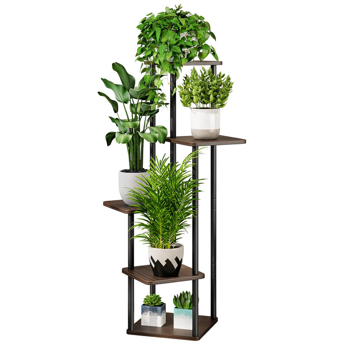 AZERPIAN Plant Stand 5 Tier Indoor Metal Flower Shelf for Multiple Plants Corner Tall Flower Holders for Patio Garden Living Room Balcony Bedroom, Black Oak (5 Tier-Black Oak)