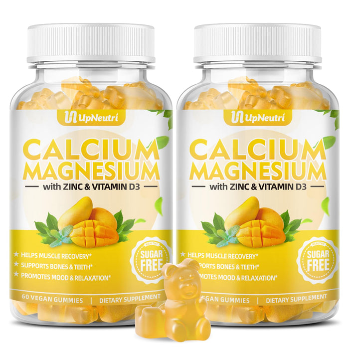 Calcium Magnesium Zinc with Vitamin D3 Supplement, Sugar Free Calcium Gummies for Women Men, High Absorption Zinc Gummies for Bone & Muscle & Immune Health, Vegan Mango Flavor - 120 Count