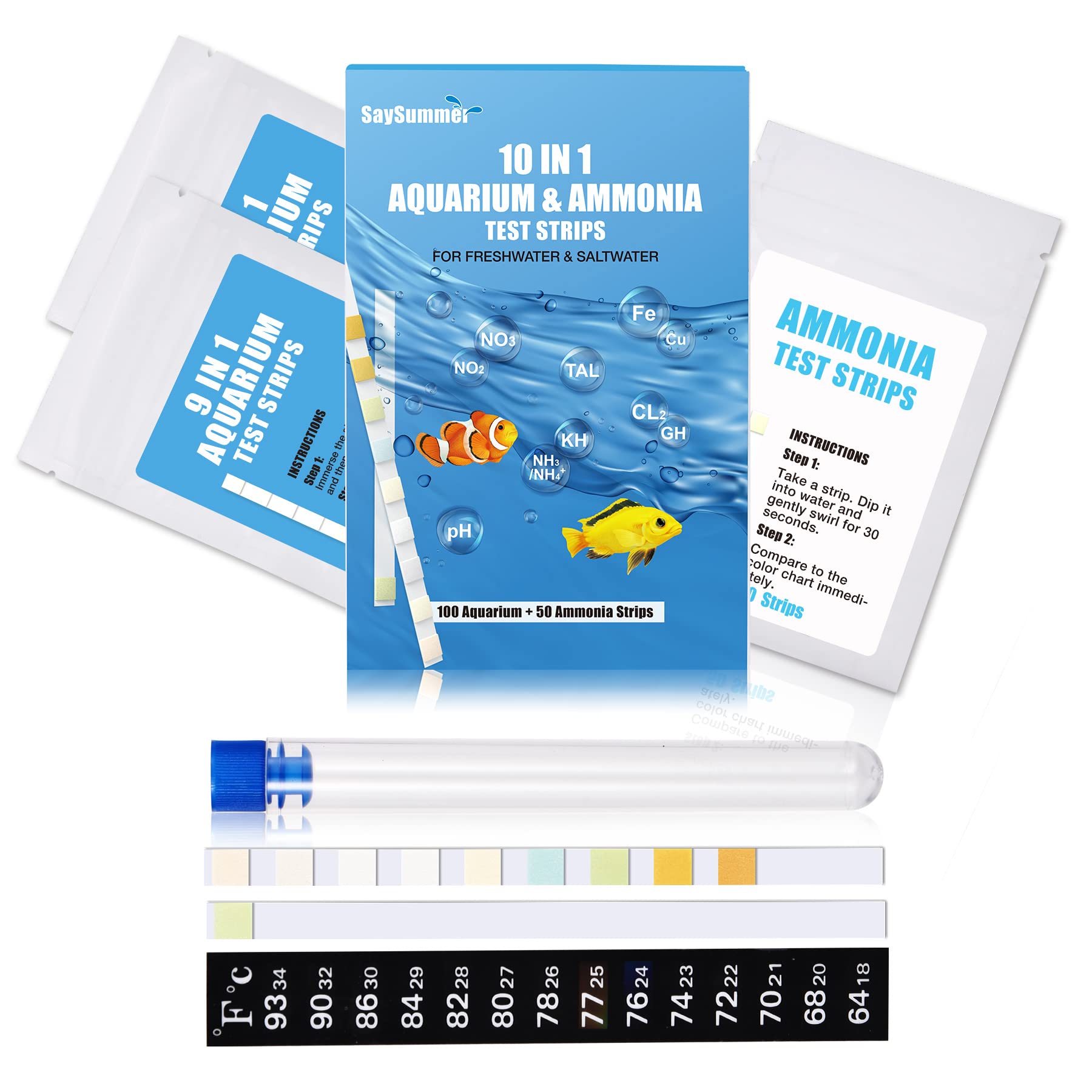 10 in 1 Ammonia Test Kit for Aquarium, 150ct Aquarium Ammonia Test Str ...