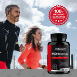 MaxMight Iron Supplement for Men & Women, 36 mg Elemental Iron, B6, B12, Folate & Vitamin C, Non-GMO, Workout, Mental Focus & Clarity, 60 Vegan Caps