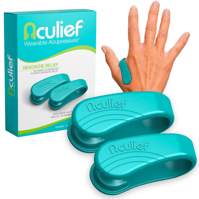 Aculief - Award Winning Natural Headache, Migraine, Tension Relief Wearable – Supporting Acupressure Relaxation, Stress Alleviation, Tension Relief and Headache Relief - 2 Pack - (Teal)