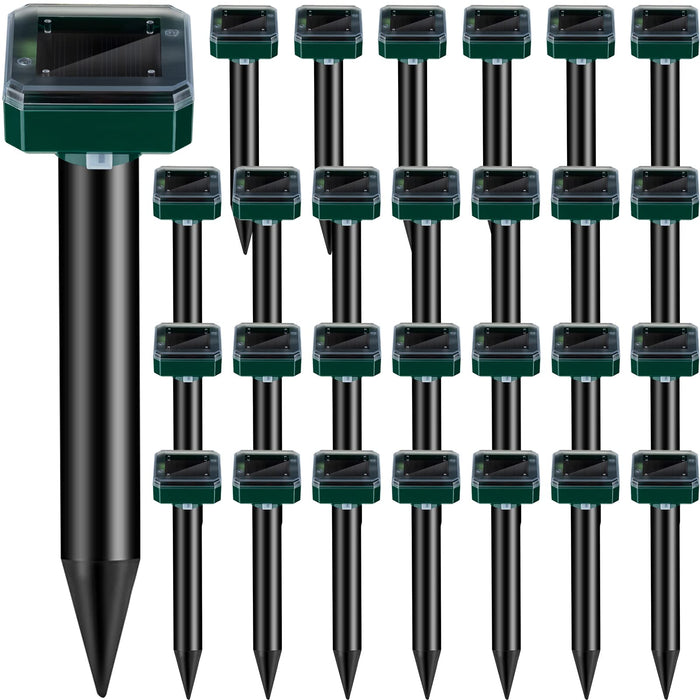 28 Pieces Solar Mole Repellent Ultrasonic Outdoor Gopher Deterrent Spikes for Garden Yard Lawn Waterproof Solar Powered Repeller for Groundhogs, Voles, Snakes and Other Burrowing Animals (Square)