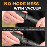 Vacutrim Cordless Mens Beard Trimmer, Rechargeable Electric Shaver with 20 Trim Setting Calibration Dial and Built-in Vacuum for Mustache, Sideburns. Facial Hair, Black, 7.5", As Seen On TV