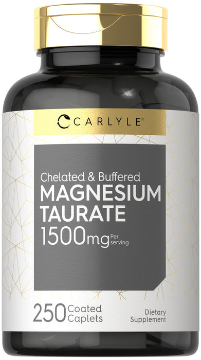 Magnesium Taurate 1500mg | 250 Caplets | Chelated and Buffered | Vegetarian, Non-GMO, Gluten Free Supplement | by Carlyle