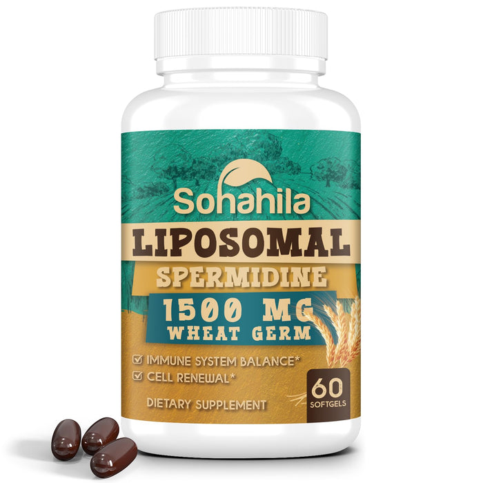 15mg Spermidine Supplement, Liposomal Spermidine 1500mg, Enhanced Absorption with Liposomal Technology, Wheat Germ Extract with Zinc, Thiamin for Cell Renewal, Mitochondria, Longevity, 60 Softgels