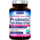 Innate Vitality Women's Probiotics, 120 Billion CFU, 32 Tested Strains, Probiotics for Women, Yeast Control, Vaginal pH Support, Prebiotics, Digestive Enzymes, Cranberry, Once Daily 30 Veggie Capsules