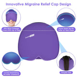 Comfitech Migraine Ice Head Wrap, Headache Relief Hat for Migraine Cap for Tension Puffy Eyes Migraine Relief Cap for Sinus Headache and Stress Relief Cold Compress (Medium Black & Purple)