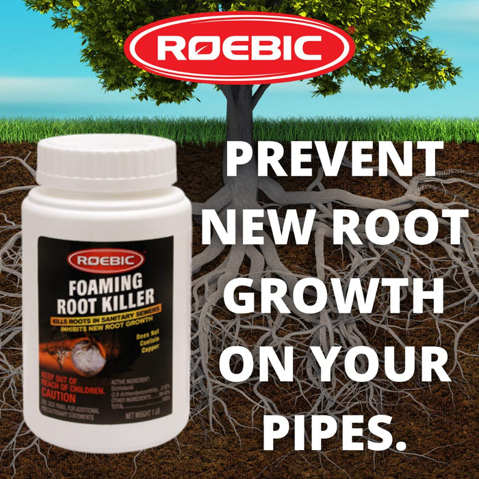 Roebic FRK-1LB Foaming Root Killer, Clears Pipes and Stops New Growth, Safe for All Plumbing, 1 Pound White