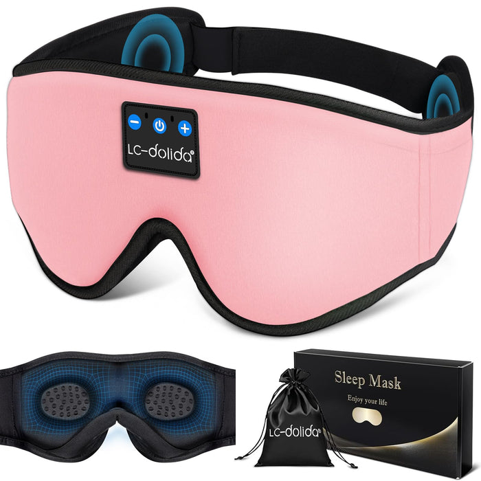 Sleep Mask with Bluetooth Headphones,LC-dolida Sleep Headphones Bluetooth Sleep Mask 3D Sleeping Headphones for Side Sleepers Best Gift and Travel Essential (Pink)