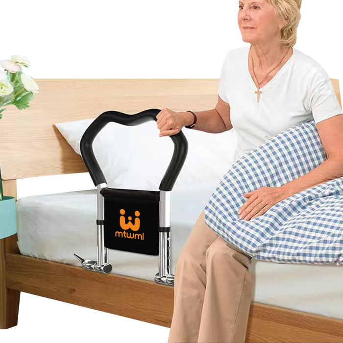 MTWML Bed Rails for Elderly Adults Safety,Adjustable Height Handrail for Handicap Seniors Pregnant,Bedside Support Handle Get Out of Bed Grab Bar with Pocket Fits King,Queen,Full,Twin Bed