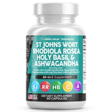Clean Nutraceuticals St Johns Wort 10000mg Rhodiola Rosea 20000mg Holy Basil 3000mg Ashwagandha 6000mg - Mood Support for Women and Men with Vitamin C & Black Pepper Extract - Made in USA 90 Caps