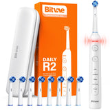 Bitvae R2 Rotating Electric Toothbrush for Adults with 8 Brush Heads, 5 Modes Rechargeable Power Toothbrush with Pressure Sensor, White