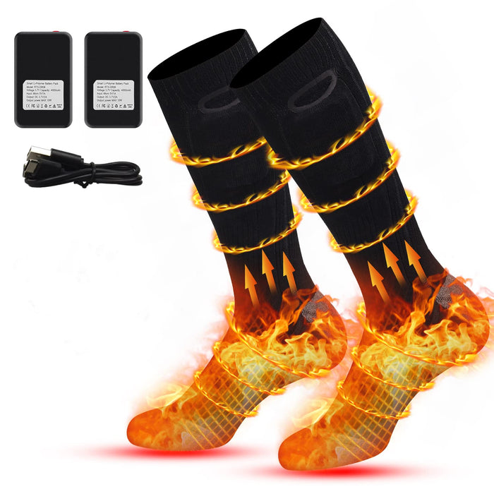 Heated Socks for Men Women, 4000mAh Rechargeable Heated Socks with 3 Heat Settings, Electric Heated Socks Foot Warmer Socks for Camping, Skiing, Hiking, Hunting, Winter Outdoor Sports,Black,X-Large