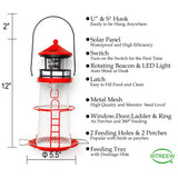 wtreew Solar Lighthouse Bird Feeder with Rotating Beacon - 14" Hanging Mesh Wild Bird Feeders for Eaves, Balcony, Trees, Hooks, Ideal Bird Feeder Gifts for Bird Lovers,Women,Kids,Elderly(Apple Red)