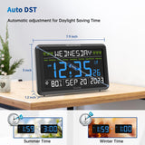 DreamSky Digital Clock with Date and Day of Week for Seniors - Colorful Large Calendar Day Clock for Elderly Dementia Bedroom Bedside, 6 Loud Alarms, Adjustable Backlight, Battery Backup, Auto DST