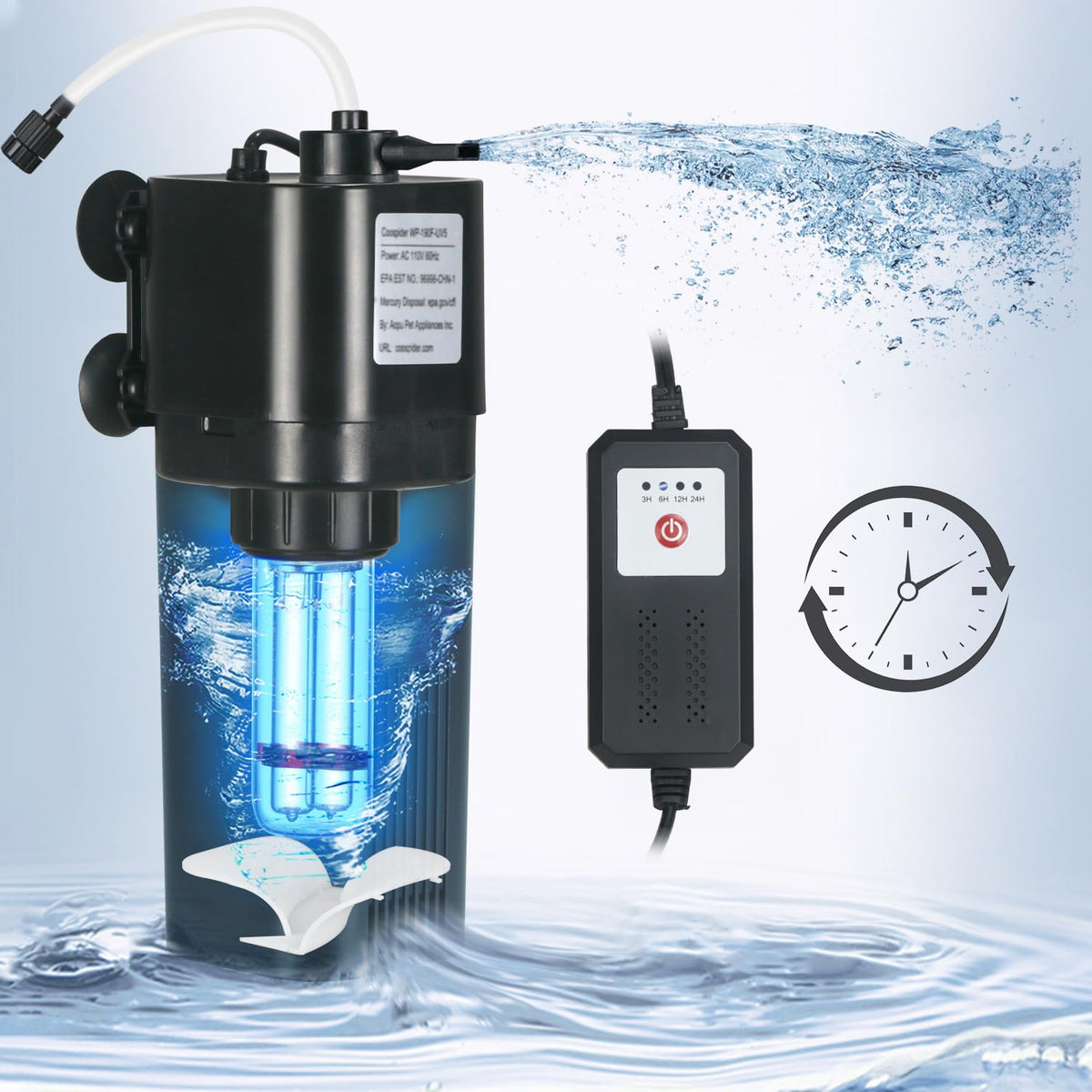 TARARIUM Aquarium Filter w/Cycle Timer U-V Light Green Clean Machine f - Mini Live Terrarium Filter Cleaning Systems