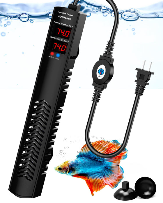 AHJ Aquarium Heater for 75 100 120 Gallon, 500W/300W Submersible Fish Tank Water Heater with Accurate Temperature Control, Over-Temp Protect, Auto Shut-Off, Quick Heat up for Saltwater & Freshwater