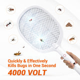 YsChois Electric Fly Swatter Racket, Rechargeable Fly Zapper - 4000 Volt, Exclusive 2-in-1 Bug Zapper Racket - USB Charging, 1800mAh Li-Battery, Indoor & Outdoor Use, White, 2 Packs