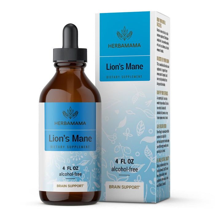 HERBAMAMA Lions Mane Liquid Extract - Lions Mane Mushroom Supplement - Vegan Lions Mane Tincture - 4 fl. oz.