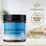 HERBAMAMA Adrenal Support Gummies for Energy, Stress & Relaxation w/Ashwagandha, Rhodiola Rosea, Holy Basil & Astragalus Root - Cortisol Manager & Adrenal Restore - 60 Vegan, Non-GMO Chews