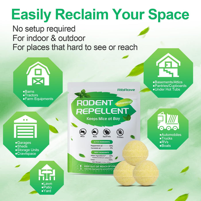 RibRave 10 Packs Rodent Repellent Ball, Mice Rat Repellent, Rodent Repeller for Indoor & Outdoor to Get Rid of Mouse Rat Pest Squirrel Spider, for Attic, Garage, RV, Camper