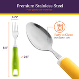 Special Supplies Adaptive Utensils (5-Piece Kitchen Set) Wide, Non-Weighted, Non-Slip Handles for Hand Tremors, Arthritis, Parkinson’s or Elderly Use - Stainless Steel Knives, Fork, Spoons