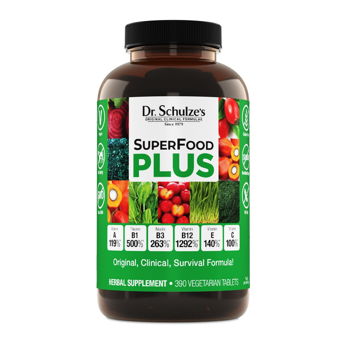 Dr. Schulze's SuperFood Plus | Vitamin & Mineral Herbal Concentrate | Daily Nutrition & Increased Energy | Gluten-Free & Non-GMO | Vegan | 390 Tabs | Packaging May Vary