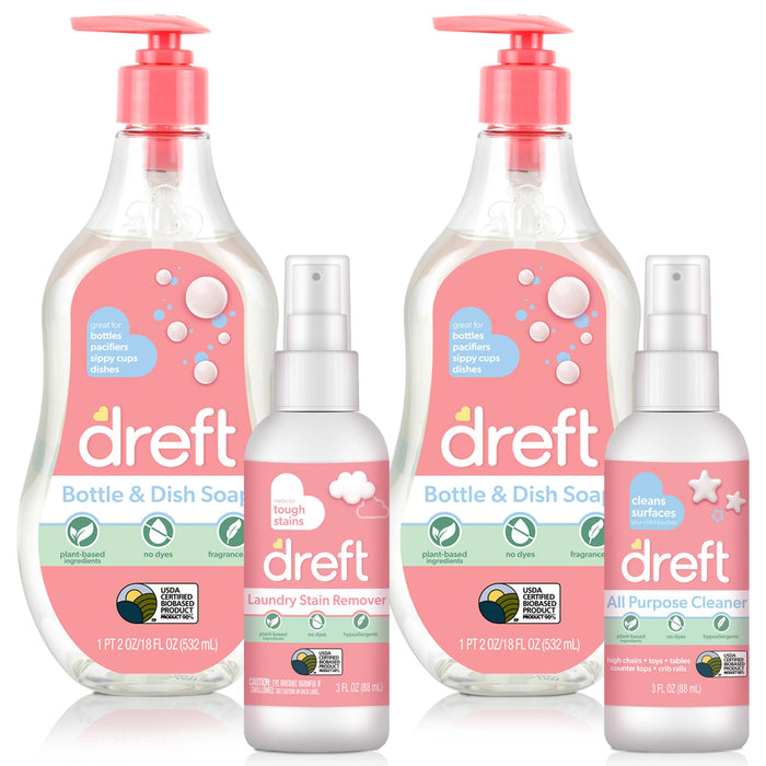 Dreft Baby, Bottle and Dish Soap, Plus Travel Size All Purpose Spray and Laundry Stain Remover, Hypoallergenic