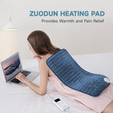 Heating Pad for Back Pain Relief, ZUODUN Electric Heating Pads for Cramps with Auto Shut Off & 6 Heat Levels, Moist Heat Therapy, Machine Washable, LED Controller, Gifts for Women, Men, Blue