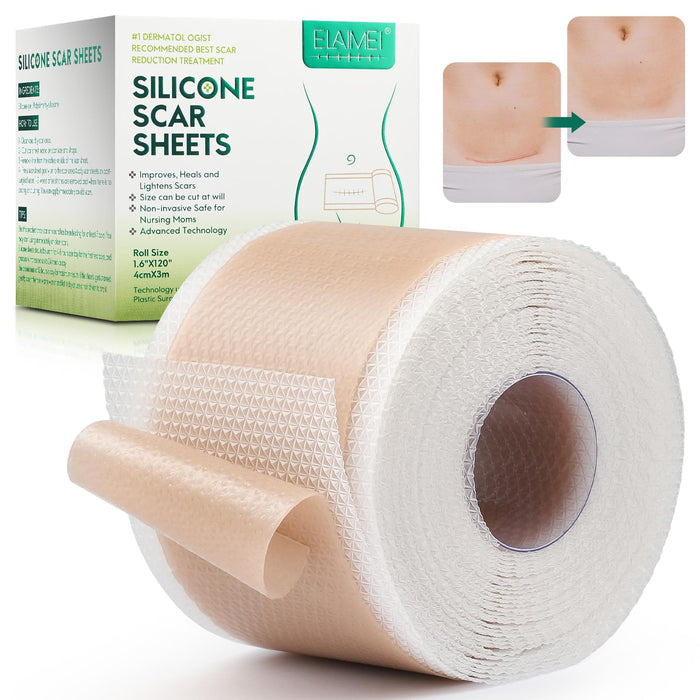 Medical Grade Silicone Scar Sheets (1.6” x 120” Roll - 3M), Professional Silicone Scar Tape, Reusable Silicone Scar Strips, Scar Remove Treatment for Acne Scars C-Section & Keloid Surgery