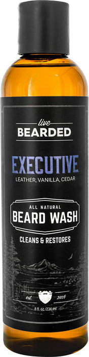 Live Bearded: Beard Wash - Executive - Beard and Face Wash - 8 fl. oz. - Water-Based Formula with All-Natural Ingredients for a Gentle, Deep Cleanse - Made in the USA