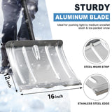 Snow Push Shovel for Driveway, Heavy Duty Aluminum Snow Shovel - 67" Long Handle Ergonomic Metal Snow Removal Shovel, Portable for Car Trunk Home Garage Backyard Walkway Parking