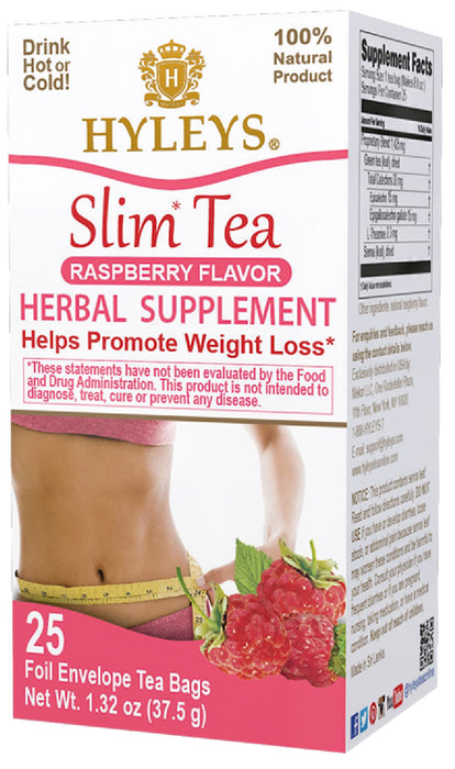 Hyleys Slim Tea Raspberry Flavor - Weight Loss Herbal Supplement Cleanse and Detox - 25 Tea Bags (12 Pack)