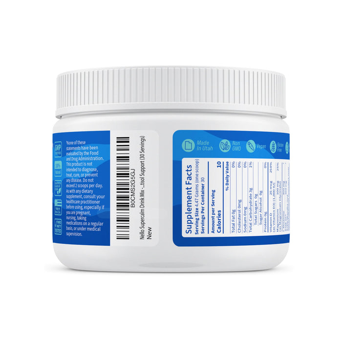 Nello Supercalm Drink Mix - Ashwagandha KSM 66, Magnesium Glycinate, L-Theanine, Vitamin D3 - Ashwagandha Root Extract, Magnesium & L-Theanine Supplement - Focus & Cortisol Support (30 Servings)