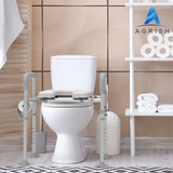 Agrish Raised Toilet Seat with Handles - Cozy Padded Elevated Medical Commode w/Storage Bag & Paper Holder 350lb Adjustable Safety Assist Shower Chair for Elderly, Handicap, Pregnant Gray